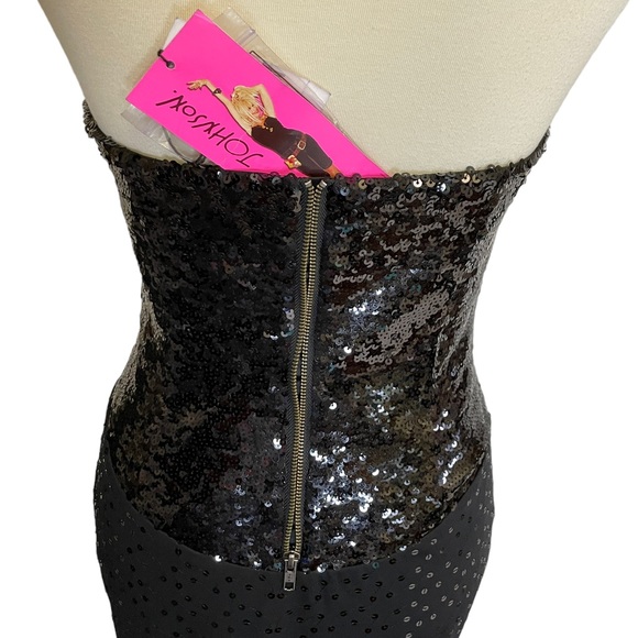 Betsey Johnson Black Sequin Dress Size 6 Fits Size 4 Strapless or with Straps - Picture 7 of 16